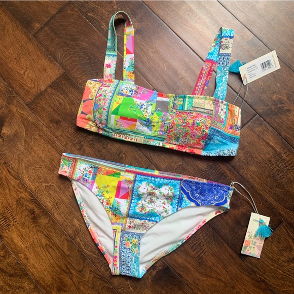SOLD NWT Johnny Was Fae Bandeau Swim Top Large & Iva Hipster Bikini Bottoms M - Picture 3 of 13